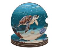 Sea Turtle Swimming Car Coasters, 4PCS Non-Slip Car Cup Holder Coasters with Cork Base, Heat Resistant & Waterproof Drink Coaster for Women Men