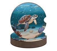 Sea Turtle Swimming Car Coasters, 6PCS Non-Slip Car Cup Holder Coasters with Cork Base, Heat Resistant & Waterproof Drink Coaster for Women Men