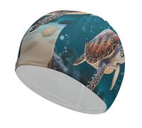 Sea Turtle Swimming Classic Unisex Soft Swim Cap, Recreational Swimming Cap,Swim Hats Comfortable Flexible Durable for Training Pool & Beach