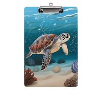 Sea Turtle Swimming Clipboard, A4 Acrylic Clipboard with Hanging Hole, Ultra-Light Clip Board - Holds 100 Sheets, Shatterproof Document Holder for Office, 12.5" X 8.5"