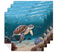 Sea Turtle Swimming Cloth Napkins 18 X 18 Inch, 4 PCS Polyester Napkins, Soft & Absorbent Cloth Dinner Napkin for Wedding, Party, Restaurant, Elegant Table Decor