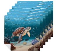 Sea Turtle Swimming Cloth Napkins 18 X 18 Inch, 6 PCS Polyester Napkins, Soft & Absorbent Cloth Dinner Napkin for Wedding, Party, Restaurant, Elegant Table Decor