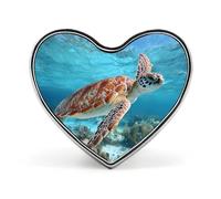 Sea Turtle Swimming Funny Metal Badge 1″ Heart Form Brooch Pin Clothes Hat Bag Accessories Tie Decor