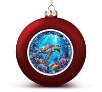 Sea Turtle Swimming in The Ocean Christmas Ball Ornaments Shatterproof Hanging Xmas Balls for Christmas Tree Decoration Red Xmas Tree Balls for Holiday Wedding Party