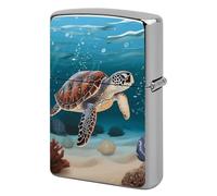 Sea Turtle Swimming Lighter Case Metal Protective Cover with Double-Sided Art Design, Cool Lighters Pouch Shockproof Lighter Cover for Men Women Gifts, Lighters Not Included