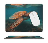 Sea Turtle Swimming Mouse Pad for Office, Leather Mouse Mat with Non-Slip Base, Waterproof Desk Pad Protector for Home, Personalized Mouses Mat for Travel, Outdoor, 10" X 8"