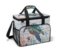 Sea Turtle Swimming on Wooden Planks Camping Cooler Bag Insulated Beach Coolers Portable Leak Proof Bags with Shoulder Strap
