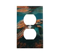 Sea Turtle Swimming Outlet Cover, American Standard Wall Plate with Screws - Heat & Impact Resistant Stainless Steel, 1-Gang Duplex Socket Cover for Home Decor