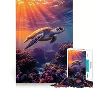 Sea Turtle Swimming Over Sunny Coral Reef Jigsaws 1000 Pieces for Adults Cognitive Toy Together Fun Image Assembly Art Collection Piece (50x75cm)