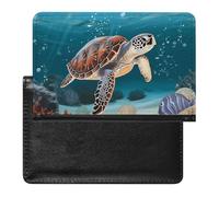Sea Turtle Swimming Passport Holder with 3 Card Slots, Portable PU Leather Travel Wallet, Slim Protective Cover for Passport, ID, Credit Cards
