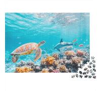 Sea Turtle Swimming Recycled Cardboard 1000 Piece Jigsaw Puzzle for Puzzle Turtle Dolphin Reef Enthusiasts Classic Educational Games 70x50cm/1000pcs