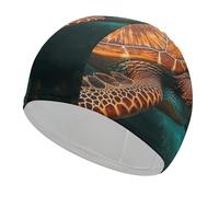 Sea Turtle Swimming Swim Cap for Adult, Elastic Fabric Swimming Cap, Comfortable Bathing Cap for Long & Short Hair