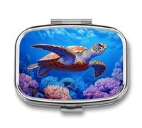 Sea Turtle Swimming Through A Coral Reef Pill Box 2 Compartment Portable Medicine Pill Case Travel Pill Organizer for Pocket Purse