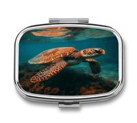 Sea Turtle Swimming Travel Pill Organizer Portable Daily Waterproof Pill Case Small Medicine Storage Container for Vitamins Fish Oil Cod Liver Oil Earplug Storage