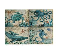 Sea Turtle Table Mats Set of 4 Beach Ocean Theme Placemats Waterproof Heat Resistant Washable Non-Slip Place Mats for Dinner Room Kitchen Decor Table 12”×16”