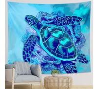 Sea Turtle Tapestry Bohemian Abstract Mandala Floral Ocean Animal Turquoise Navy Blue Polyester Backdrop Decorative Headboard Bedroom Living Room Cafe 1 Piece Tapestries Wall Hangings 60x40 Inch