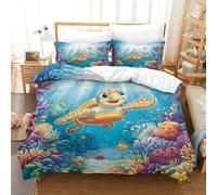 Sea Turtle Three-dimensional Printing Bedding Bedding Ensemble Sea Turtle Quilt Cover Superior Microfiber Pillow Slip Included Soft And Easy to Maintain Single(140x200cm)