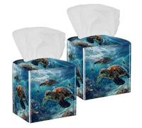 Sea Turtle Tissue Box Cover, 2 Pack PU Leather Square Facial Tissue Dispenser Box holder for Home Office Car
