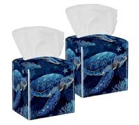 Sea Turtle Tissue Box Cover, 2 Pack PU Leather Square Facial Tissue Dispenser Box holder for Home Office Car