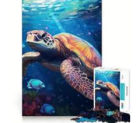 Sea Turtle Tortoise Jigsaw Puzzles 1000 Pieces for Adults Brain Skill Stress Release Exact Edge Wall Art Decor (38x52cm)