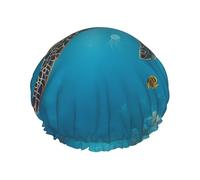 Sea Turtle Underwater Double Layer Waterproof Shower Cap Reusable Bonnet Elastic Band Hat