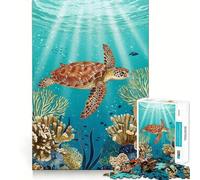 Sea Turtle Underwater Illustration Jigsaw Puzzles 1000 Piece for Teenagers Mental Logic Toy Calm Escape Fine Edge Art Collectible (50x75cm)