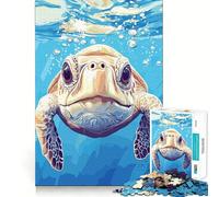 Sea Turtle Underwater Portrait Jigsaw Puzzles 1000 Pieces for Adults Brain Skill Stress Release Exact Edge Wall Art Decor (50x75cm)