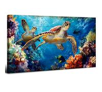 Sea Turtle Wall Art Bathroom Decor Colorful Ocean Fish Coral Landscape Canvas Prints for Living Room Underwater Marine Life Animals Paintings Beach Coastal Room Decor Bedroom Home Decorations 20x40"