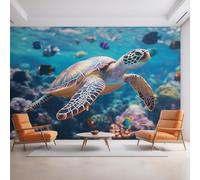 Sea Turtle Wallpaper for Living Room, Animal Marine Life Wall Mural for Bedroom 450x315 cm, Non-Woven Photo Wallpaper, Home Decor D&O38