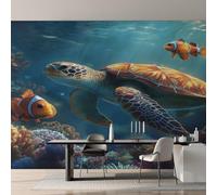 Sea Turtle Wallpaper for Living Room, Marine Life Wall Mural for Bedroom 500x350 cm, Non-Woven Photo Wallpaper, Home Decor D&O123