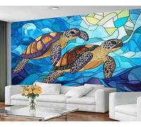 Sea Turtle Wallpaper for Living Room - Peel and Stick Wallpaper, Blue Glass Art Bedroom Wall Paper, Large Wall Mural & Ocean Life Home Decor, Self Adhesive