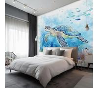 Sea Turtle Wallpaper, Marine Life Wallpaper for Living Room, Bedroom, Non-Woven Decor Wall Paper, Photo Mural Dining Room, Hallway, Lounge, 150 X 105 cm qxf17