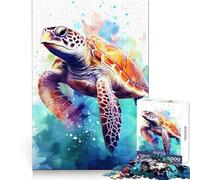 Sea Turtle Watercolor 1000 Pieces Jigsaw Puzzles for Teenagers Solid Logic Toy Peaceful Fun Precision Cut Amazing Present (38x26cm)