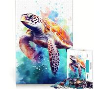 Sea Turtle Watercolor Puzzle for Teenagers 1000 Pieces Mind Exercise Toy Gentle Relax Design Assembly Xmas Surprise (50x75cm)