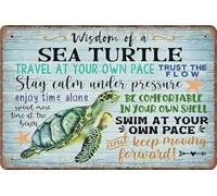 Sea Turtle Wisdom Inspirational Metal Sign Beach Decor Vintage Style Wall Art - (Aluminum) 16 inch x 12 inch