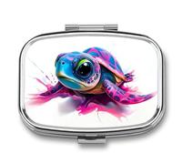 Sea Turtle with A Psychedelic Shell Pill Box 2 Compartment Portable Medicine Pill Case Travel Pill Organizer for Pocket Purse