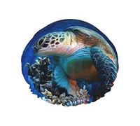 Sea Turtle With Fishes Double Layered Shower Cap For Women Reusable Suitable For Bathing Spa