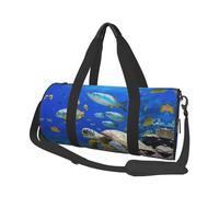 Sea Turtle With Fishes Duffle Bag With Shoes Compartment And Adjustable Strap,Foldable Travel Duffel Bags For Men Women,Waterproof Duffel Bags, Black, One Size