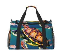 Sea Turtle with Fishes Hand Travel Bag - Large Reusable Shopping Tote Bag, Perfect for Outdoor Activities, Sports, Camping & Groceries, Black, One Size