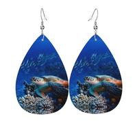 Sea Turtle with Fishes Patterned leather earrings, women's earrings, suitable for daily wear, party and date