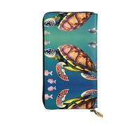 Sea Turtle with Fishes Print Leather Long Clutch Wallet â€“ Fashionable Personalized Wallet, Multiple Card Slots, Gift Ready, Black, One Size, Black, One Size