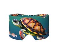 Sea Turtle with Fishes Print Sleep Eye and Ear Muffs Mask - Adjustable Yoga Travel Headband, Keep Warm Shading Comfortable Aid