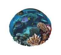 Sea Turtle with Fishes print Stylish Shower Cap Reusable Shower Cap Women Large Shower Cap for Braids Long Hair