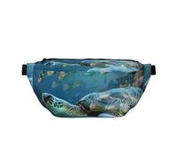Sea Turtle with Fishes Printed Waist Bag Adjustable Bum Bag Lightweight Travel Waist Fanny Pack Belt for Walking Cycling Hiking Travel