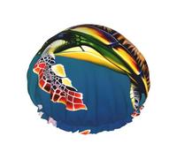 Sea Turtle With Fishes Shower Caps, Waterproof Bath Caps Reusable Shower Caps Band Bath Hair Hat For Women Ladies