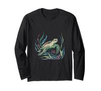 Sea Turtle with Flowing Ocean Plants Marine Wildlife Long Sleeve T-Shirt