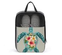 Sea Turtle with Hibiscus Flowers Pattern Diamonds Shoe Bag for Travel Daily Use Anti-dust Storage Carrier Golf Shoe Pouch