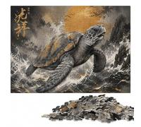 Sea Turtle with Japanese Calligraphy Art Jigsaw Puzzle, 1000 Pieces | Section-by-section building - a simple way to organise the image over several sessions.