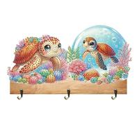 Sea Turtle Wood DIY Diamond Painting Hanging Hook No Hole Punching Wall Decor,for Adults Kids Beginners, with Rhinestones, Decorative Home Office Wall Decor Craft Set