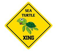 Sea Turtle Xing Crossing Sign Metal Tin Sign - Yellow Caution Wall Art - Fence Wall Decor Large Square Plaque Sign 12x12 Inch